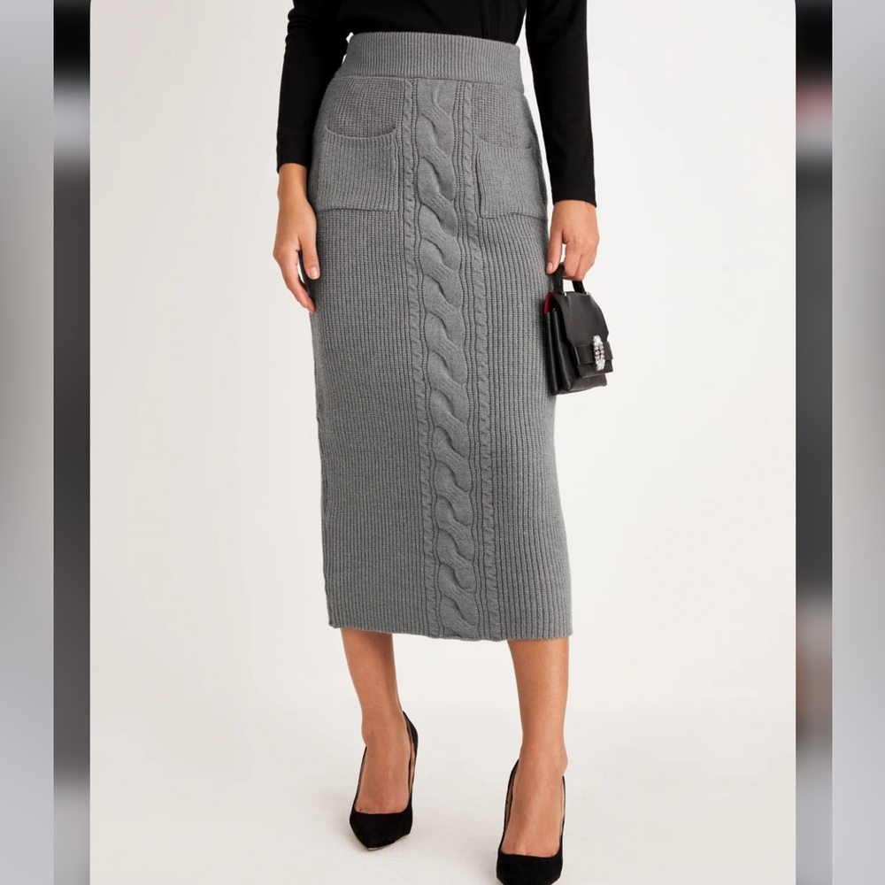 Plain High Waist Plain Sweater Skirt - Picture 1 of 10